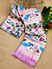 Blush Pink Multicolor Floral Motifs Paithani Silk Saree