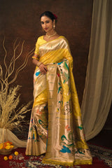 Wedding & Festive Mustard Yellow Paithani Silk Saree