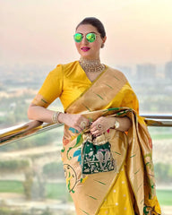 Wedding & Festive Mustard Yellow Paithani Silk Saree