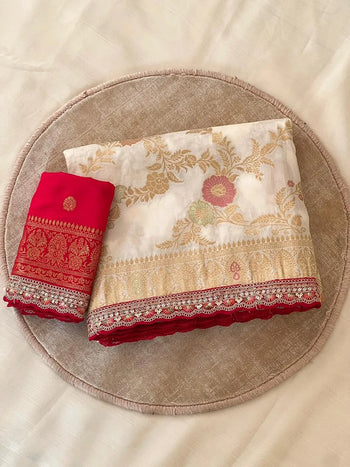 Banarasi Silk Saree Rich Red Zari Border Saree