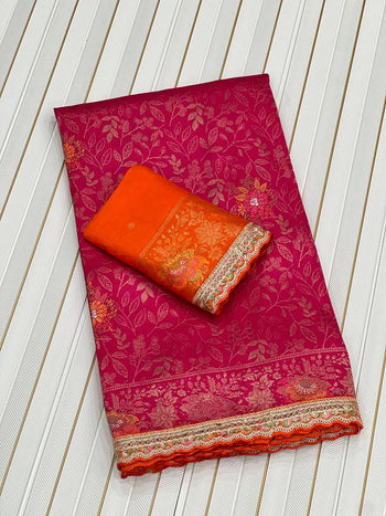Pure Dola Silk Zari Woven Embroidered Border Saree