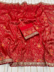 Pure Dola Silk Zari Woven Embroidered Border Saree