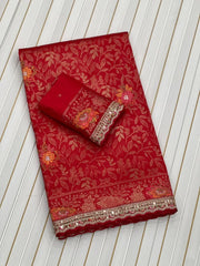 Pure Dola Silk Zari Woven Embroidered Border Saree