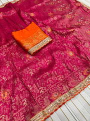 Pure Dola Silk Zari Woven Embroidered Border Saree