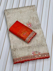 Pure Dola Silk Zari Woven Embroidered Border Saree