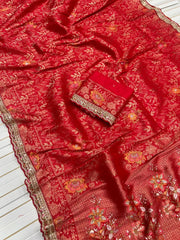 Pure Dola Silk Zari Woven Embroidered Border Saree
