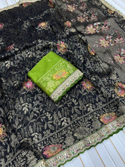 Pure Dola Silk Zari Woven Embroidered Border Saree
