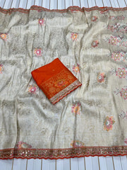 Pure Dola Silk Zari Woven Embroidered Border Saree