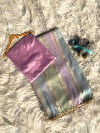 Tissue Silk Rainbow Banarasi Saree (Mirror Work Blouse)