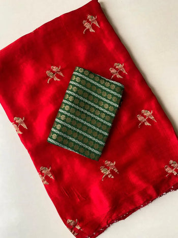 Pure Jute Crush Parrot Buttis with Lace Border Saree