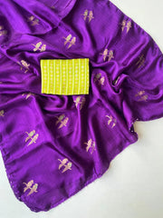 Pure Jute Crush Parrot Buttis with Lace Border Saree