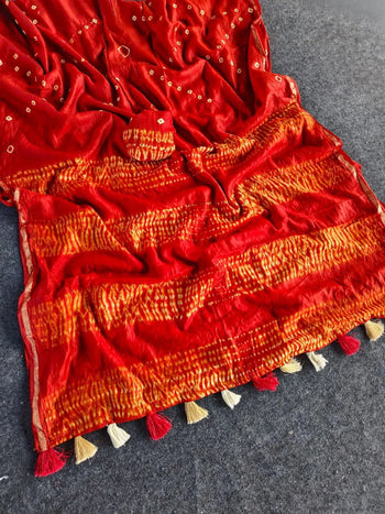 Pure Cotton Hand Dyed Bandhej Sibori Saree