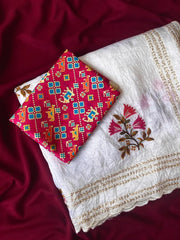 Premium Crush Organza Patola Printed Blouse Saree