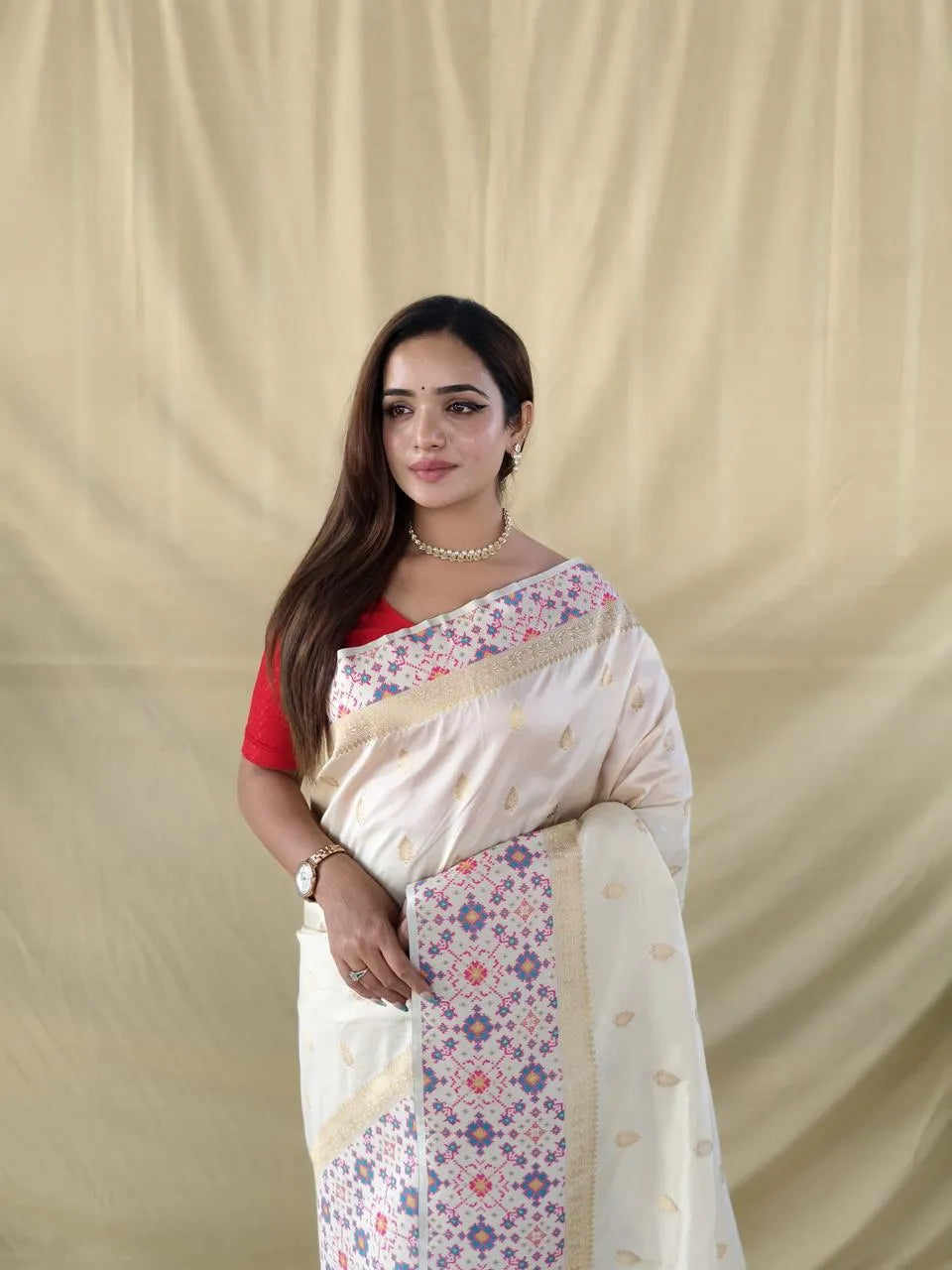 Pure Soft Silk Patola Meenakari Border Saree