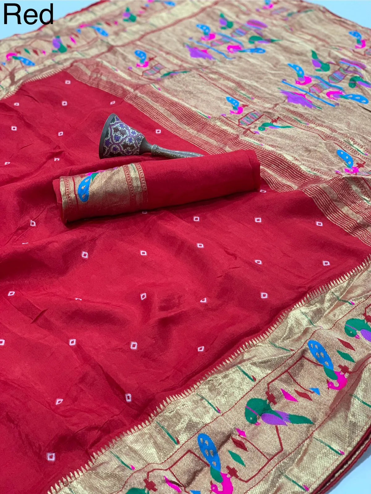 Viscose Gaji Silk Bandhej Paithani Fusion Handmade Saree