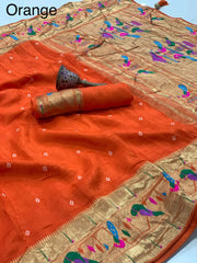 Viscose Gaji Silk Bandhej Paithani Fusion Handmade Saree