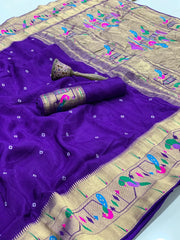 Viscose Gaji Silk Bandhej Paithani Fusion Handmade Saree