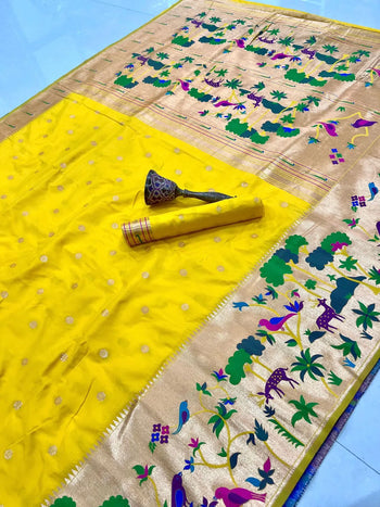 Forest Meena Zari Pallu Paithani Saree