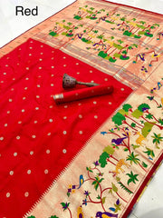 Forest Meena Zari Pallu Paithani Saree