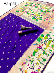 Forest Meena Zari Pallu Paithani Saree