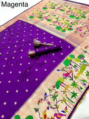Forest Meena Zari Pallu Paithani Saree