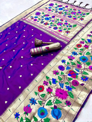 Multicolor Floral Meena Zari Pallu Paithani Saree