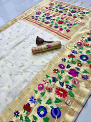 Multicolor Floral Meena Zari Pallu Paithani Saree