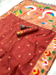 Pure Soft Muga Cotton Rajhans Paithani Saree