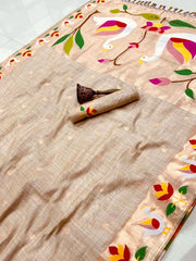 Pure Soft Muga Cotton Rajhans Paithani Saree