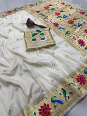 Pure Soft Swan & Lotus Paithani Silk Saree