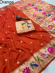 Pure Soft Swan & Lotus Paithani Silk Saree