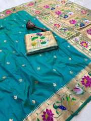 Pure Soft Swan & Lotus Paithani Silk Saree