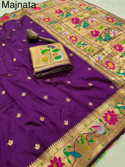 Pure Soft Swan & Lotus Paithani Silk Saree