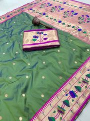 Pure Soft Silk Kanchivaram Lotus Paithani Saree