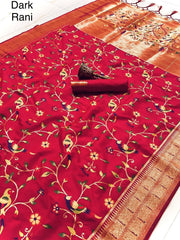 Parrot & Floral Weaving Paithani Soft Silk Saree