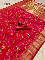 Parrot & Floral Weaving Paithani Soft Silk Saree