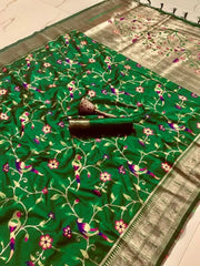 Parrot & Floral Weaving Paithani Soft Silk Saree