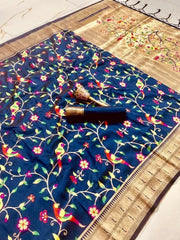 Parrot & Floral Weaving Paithani Soft Silk Saree