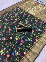 Parrot & Floral Weaving Paithani Soft Silk Saree