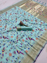 Parrot & Floral Weaving Paithani Soft Silk Saree