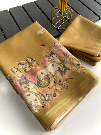 Premium Dola Silk Embroidery Work Digital Printed Saree