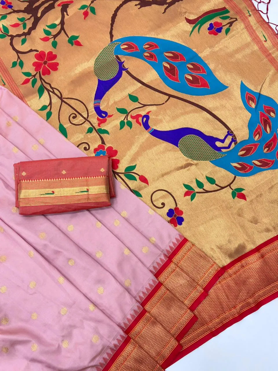 Paithani Silk Peacock Pallu & Gadwal Zari Border Saree