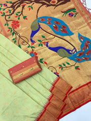Paithani Silk Peacock Pallu & Gadwal Zari Border Saree