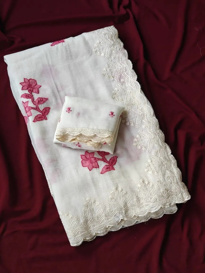 Premium Crunchy Silk Applique Work Saree