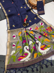 Premium Soft Pure Linen Silk Rajhans Saree