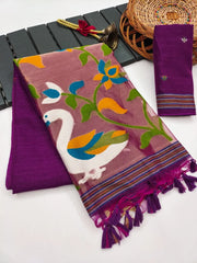 Premium Soft Pure Linen Silk Rajhans Saree