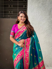 Soft Silk Paithani Nandi Motifs Saree