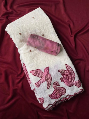 Pure Crushed Applique Panel Cut Work Border Saree