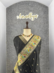 Soft Silk Banarasi Saree – Pure Black Elegance