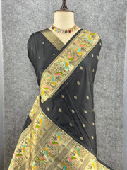 Soft Silk Banarasi Saree – Pure Black Elegance